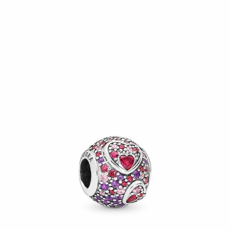 Pandora Asymmetric Hearts Of Love Charm - Sterling Silver/Mixed Stones/Cubic Zirconia/Crystal - Cana